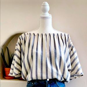 Chambray Striped Bubble Off the Shoulder Top